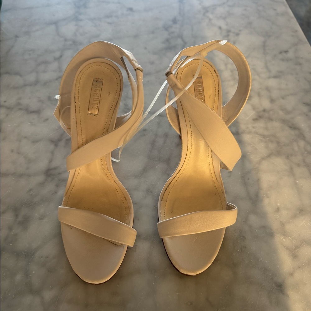 NWT - SCHUTZ Pearl / Cream Strappy Heels - Sz 8.5 - 4.75” Tall